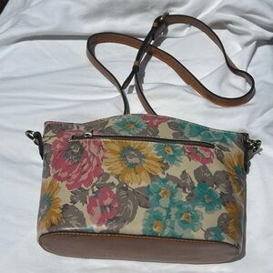 Patricia Nash Brown and Tan Crossbody Bag with Vintage Floral Design